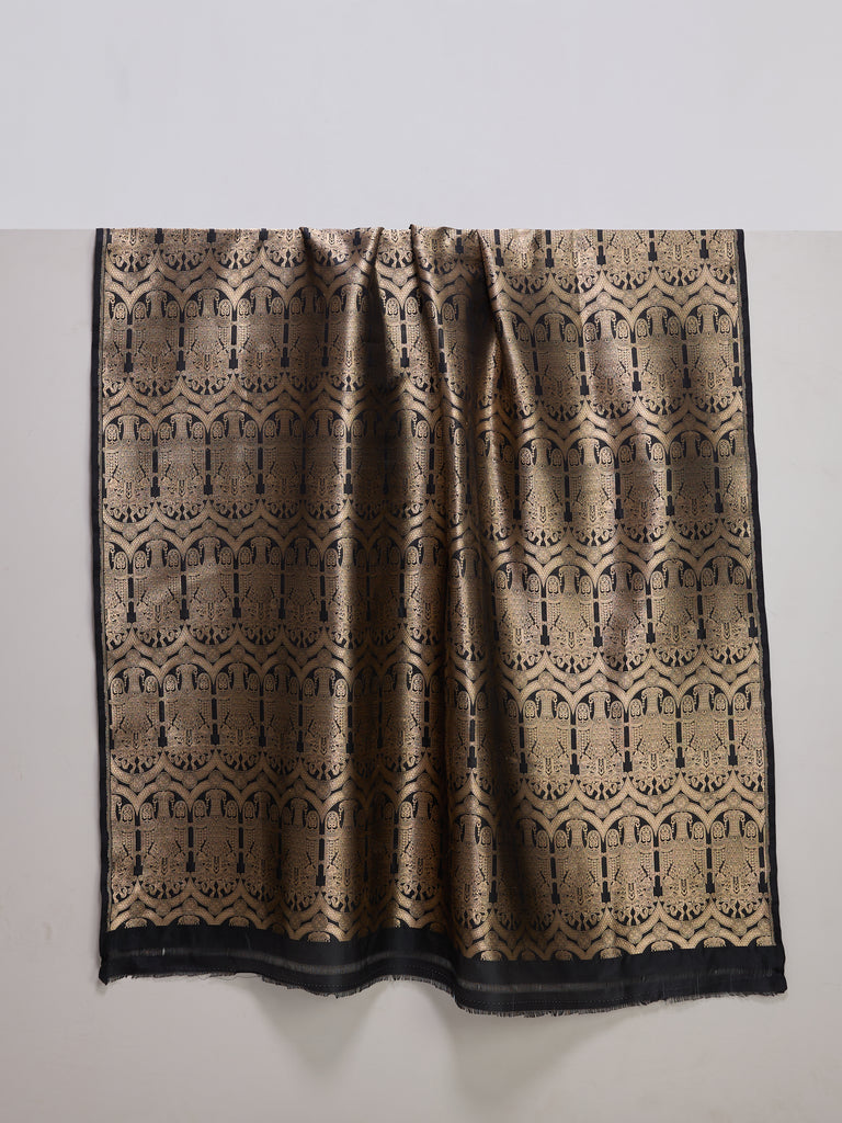 Handwoven Black & Gold Banarasi Silk Fabric