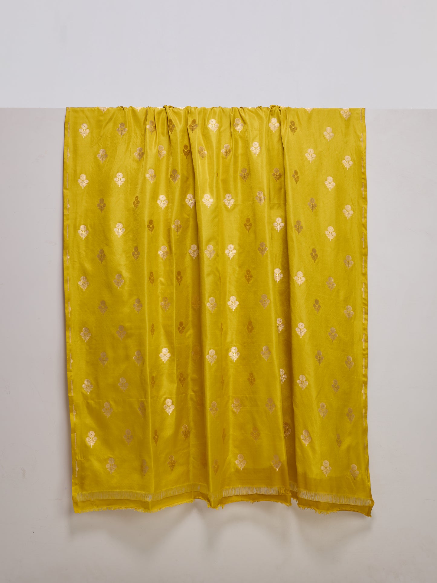 Handwoven Yellow Ochre Banarasi Satin Fabric