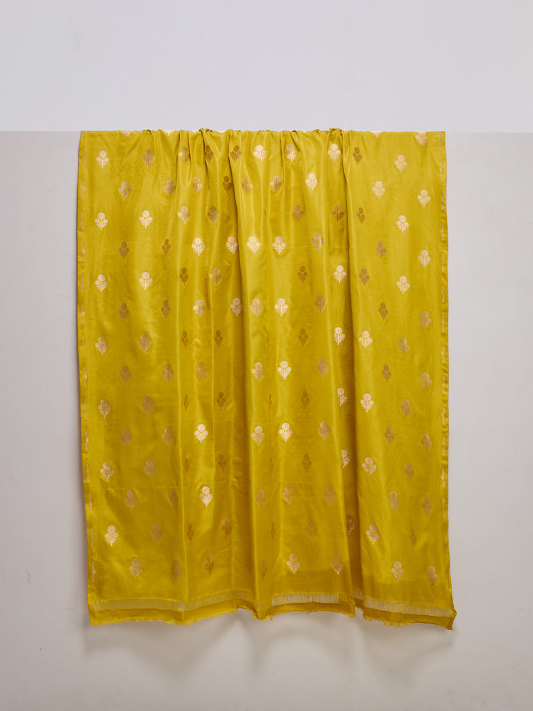 Handwoven Yellow Ochre Banarasi Satin Fabric