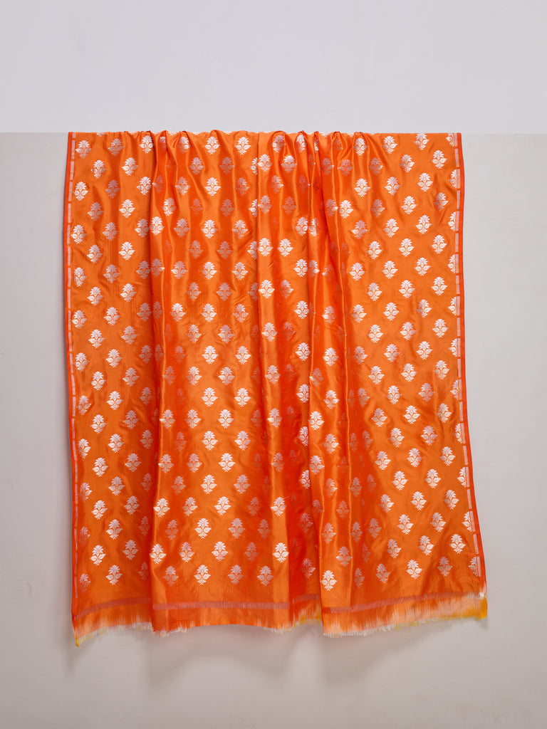 Handwoven Tangerine Banarasi Silk Fabric
