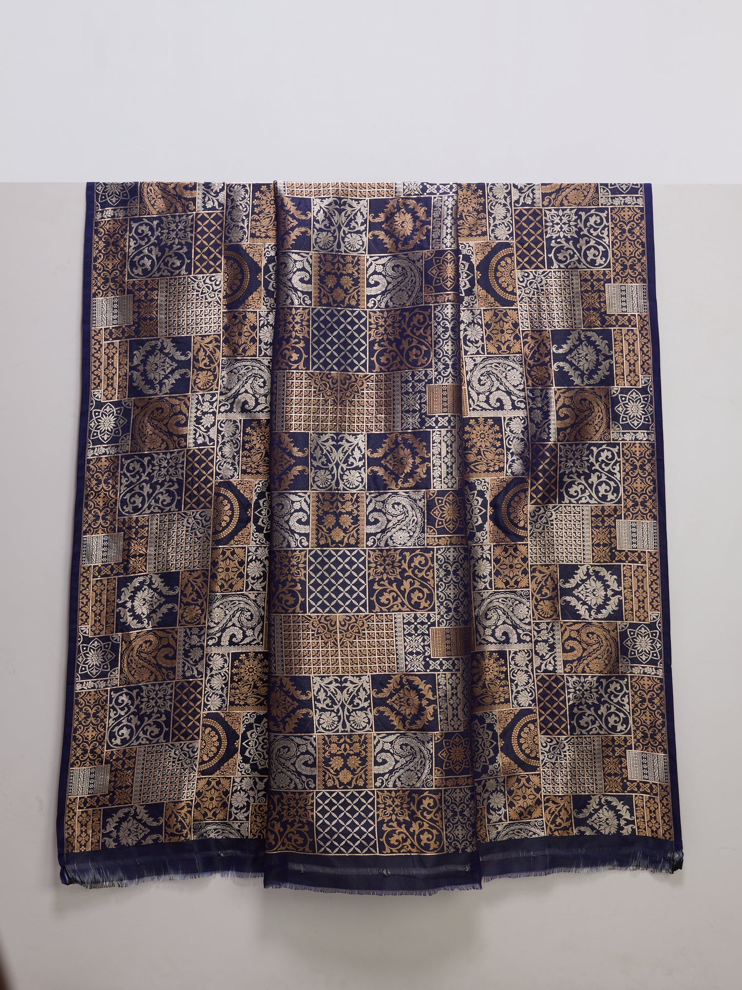 Handwoven Blue & Bronze Banarasi Silk Fabric