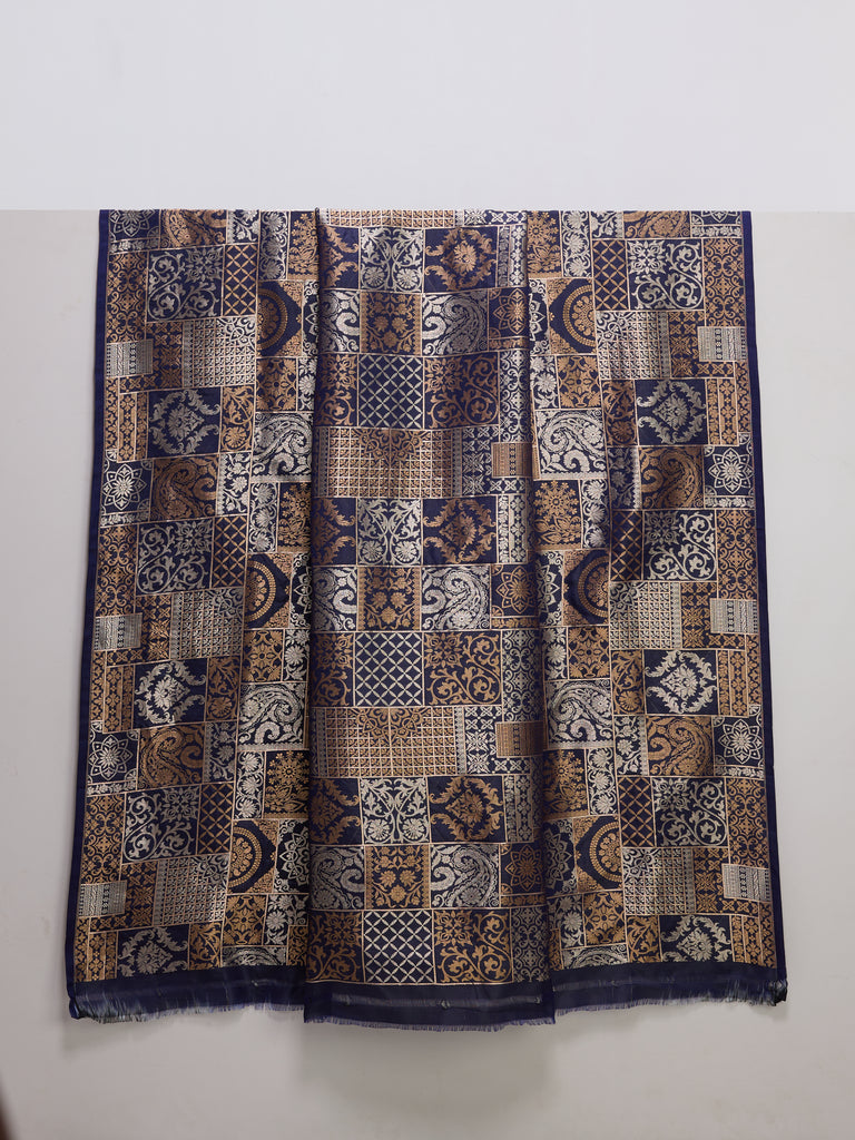 Handwoven Blue & Bronze Banarasi Silk Fabric