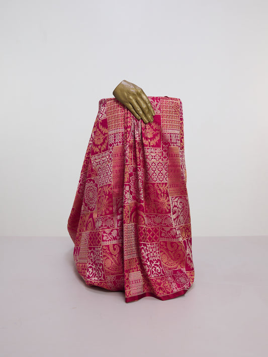 Handwoven Hot Pink Banarasi Silk Fabric