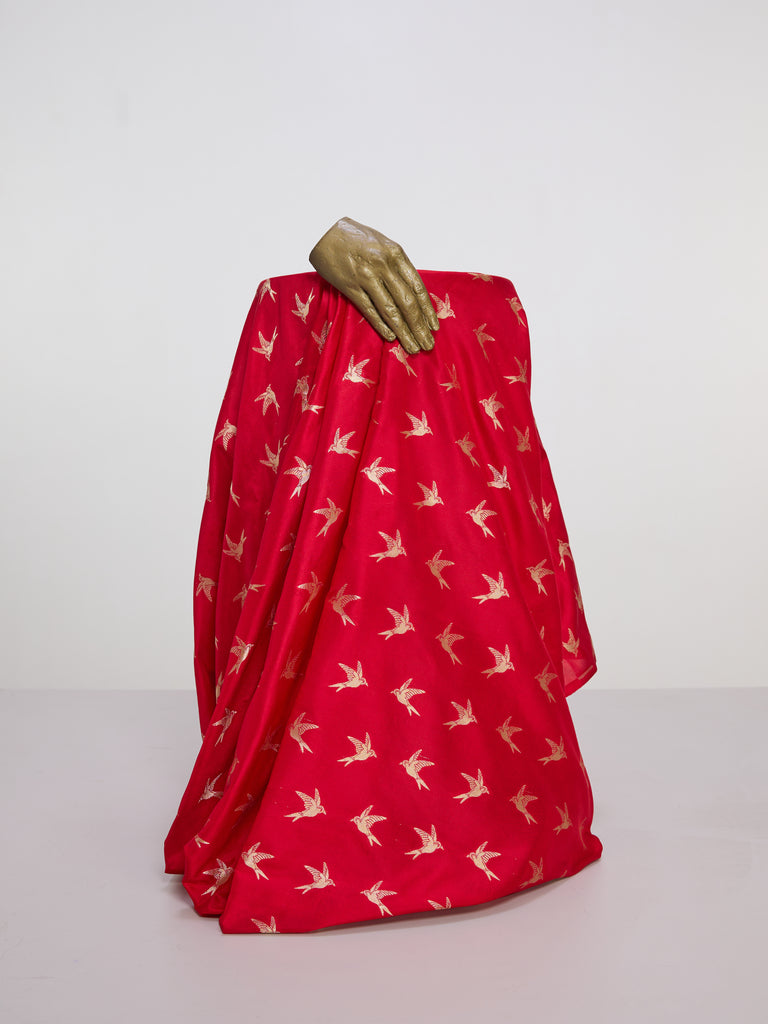 Handwoven Deep Red Banarasi Silk Fabric