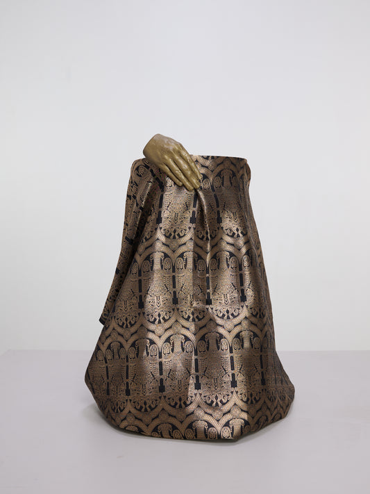 Handwoven Black & Gold Banarasi Silk Fabric