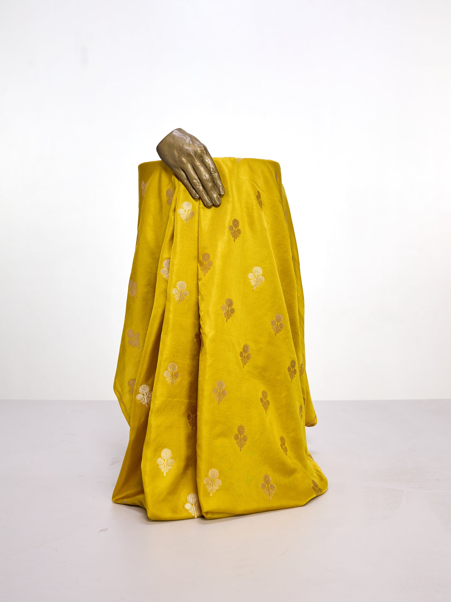 Handwoven Yellow Ochre Banarasi Satin Fabric