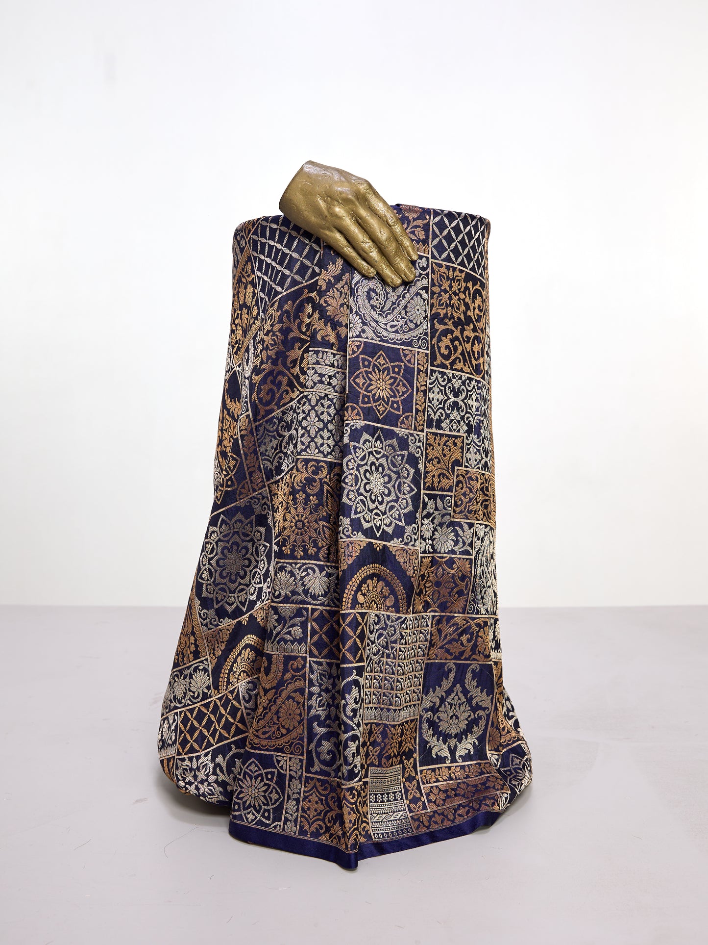 Handwoven Blue & Bronze Banarasi Silk Fabric