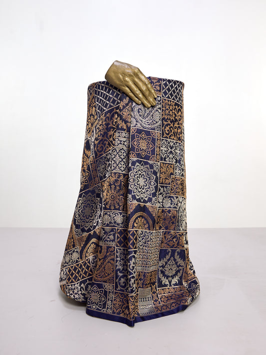 Handwoven Blue & Bronze Banarasi Silk Fabric