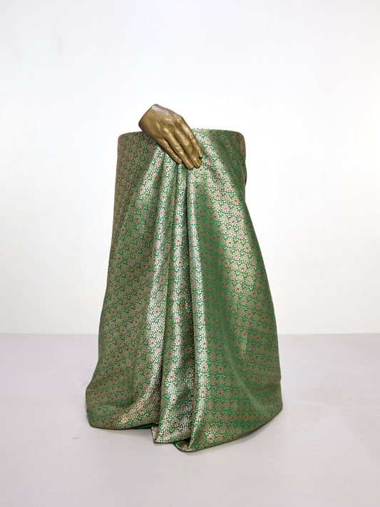 Handwoven Dark Green Banarasi Silk Fabric