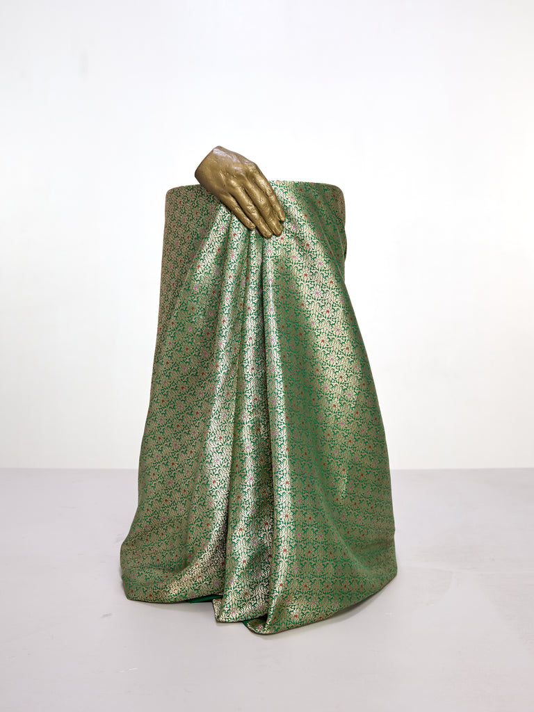 Handwoven Dark Green Banarasi Silk Fabric