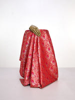 Handwoven Deep Coral Banarasi Silk Fabric