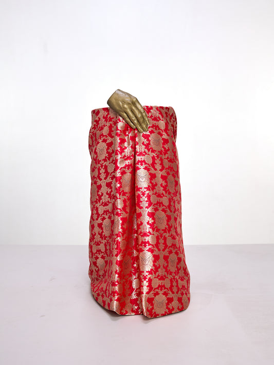 Handwoven Ruby Red Banarasi Silk Fabric