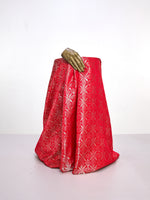 Handwoven Scarlet Red Banarasi Satin Fabric