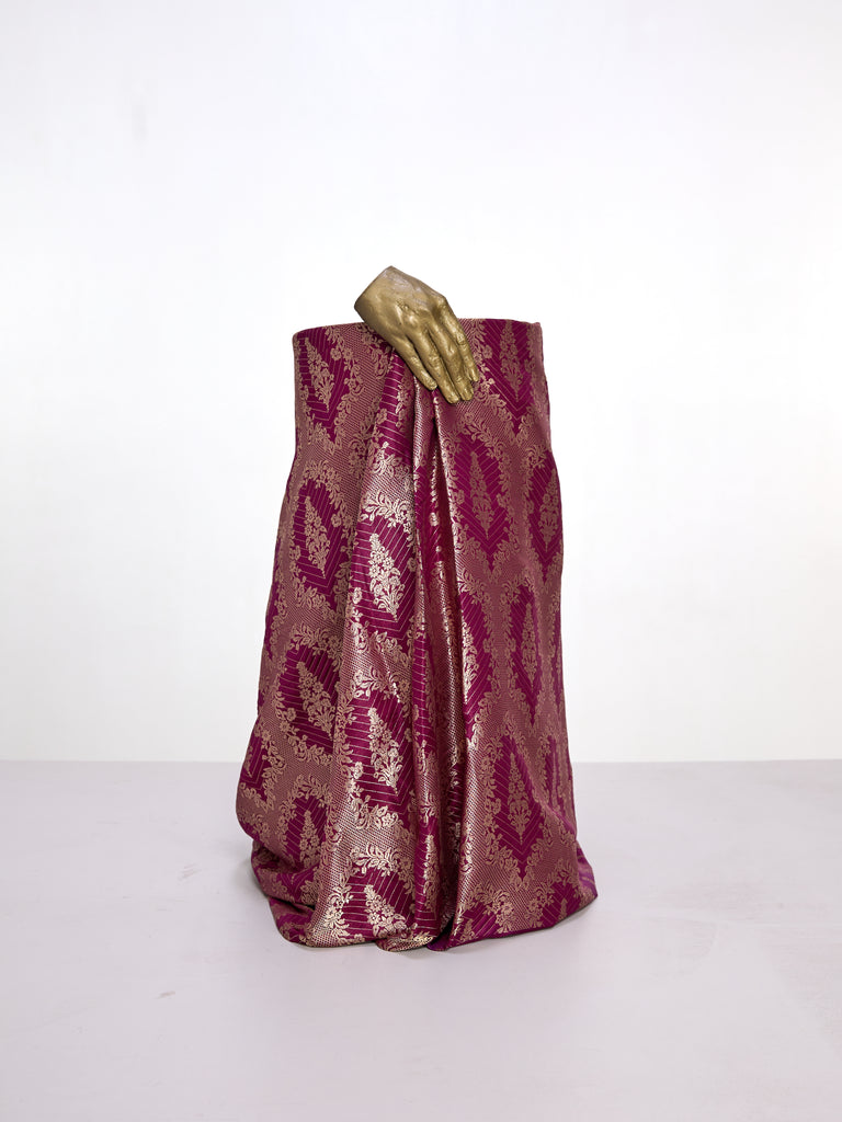 Handwoven Burgundy Banarasi Silk Fabric