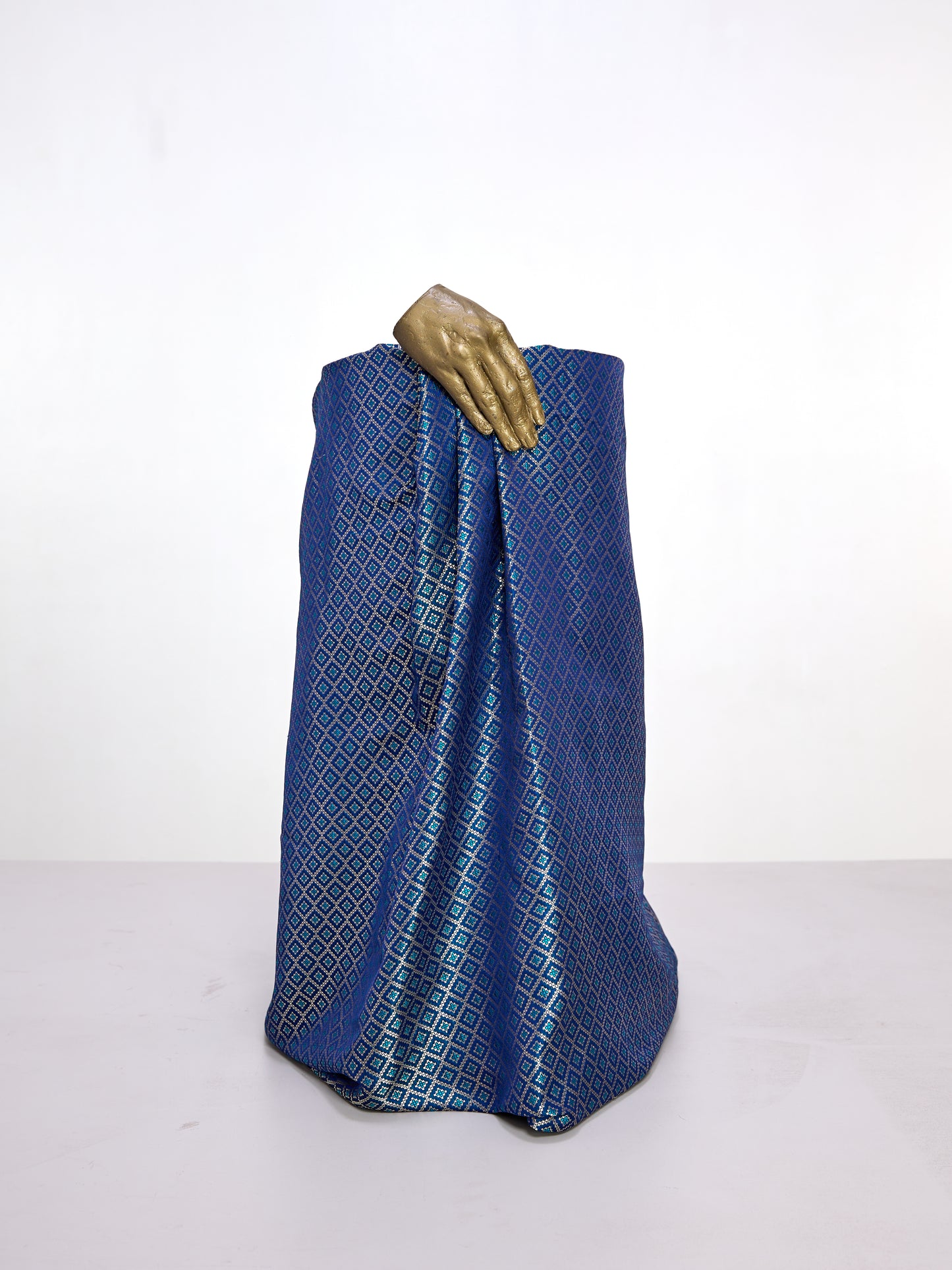 Handwoven Navy Blue Banarasi Satin Fabric