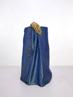 Handwoven Navy Blue Banarasi Satin Fabric