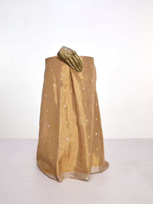 Handwoven Rusty-Gold Banarasi Tissue Fabric