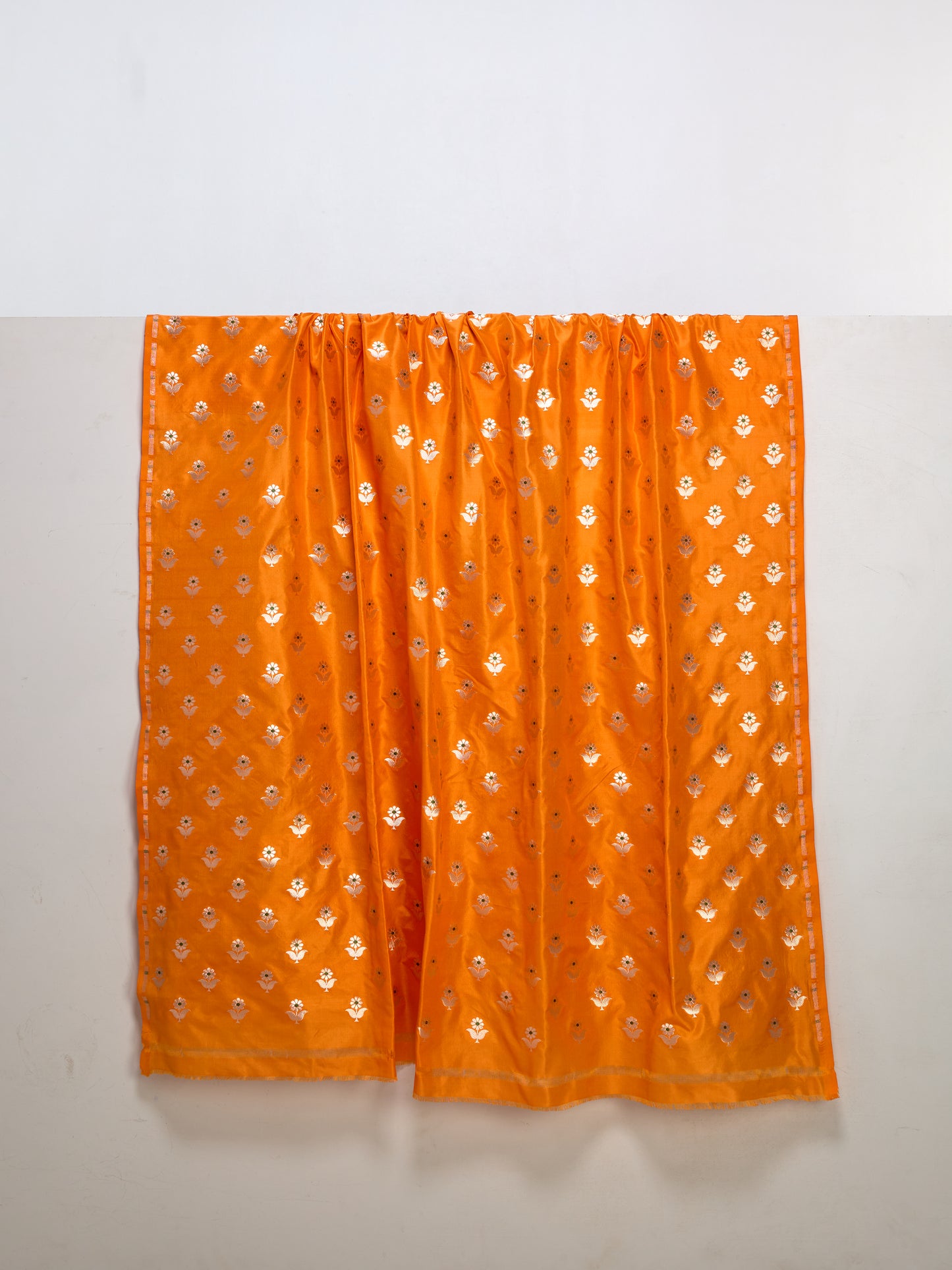 Handwoven Orange Banarasi Silk Fabric
