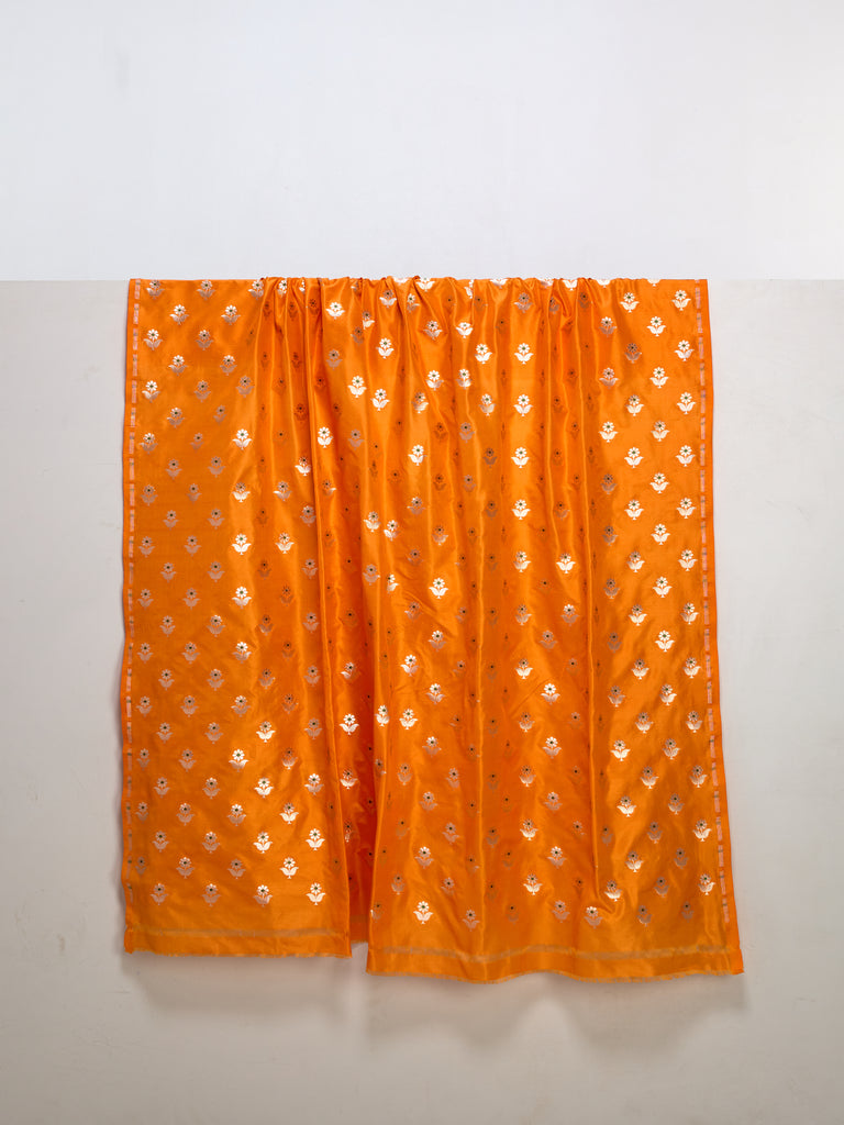 Handwoven Orange Banarasi Silk Fabric