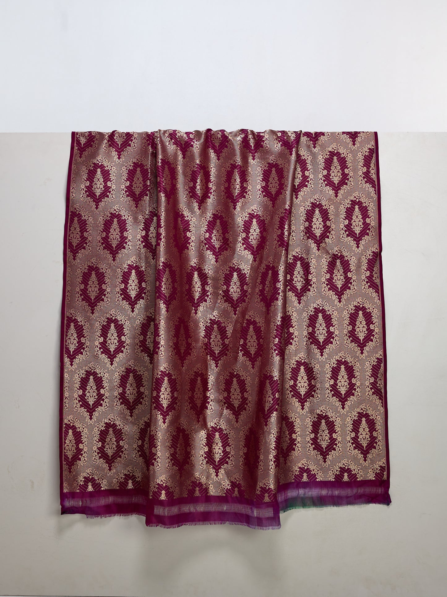 Handwoven Burgundy Banarasi Silk Fabric