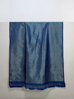Handwoven Navy Blue Banarasi Satin Fabric