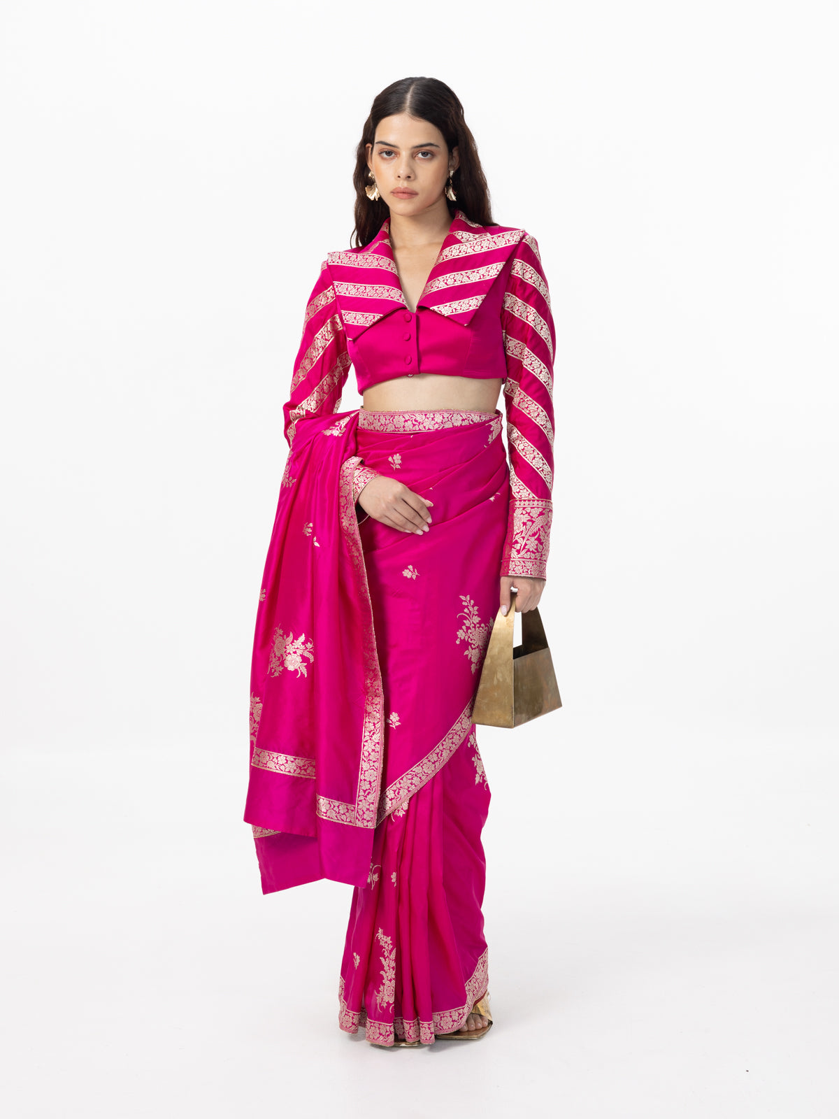 Handwoven Electric Pink Silk Cutwork Banarasi Saree