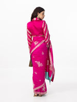 Handwoven Electric Pink Silk Cutwork Banarasi Saree