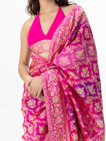 Handwoven Hot Pink Silk Rangkaat Banarasi Saree