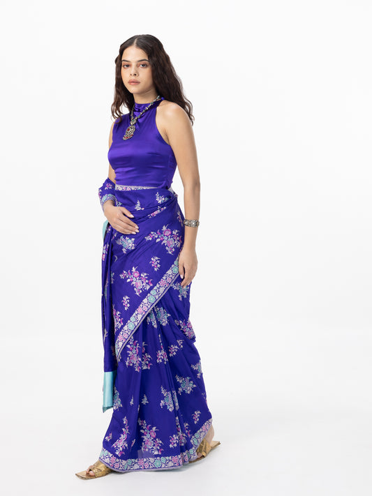 Handwoven Indigo Blue Silk Kadhwa Banarasi Saree