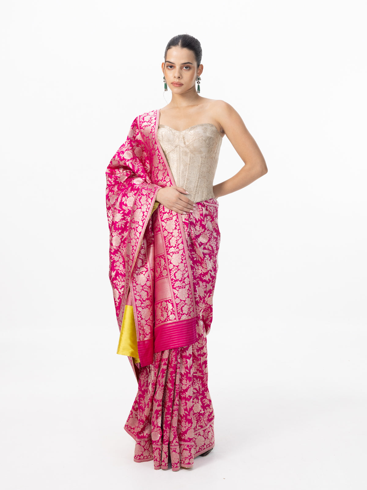 Handwoven Deep Pink Banarasi Emboss Saree