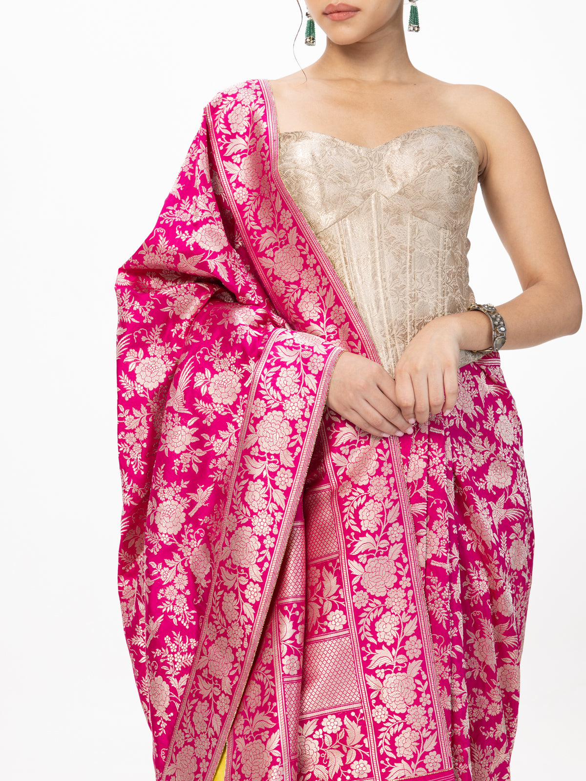 Handwoven Deep Pink Banarasi Emboss Saree