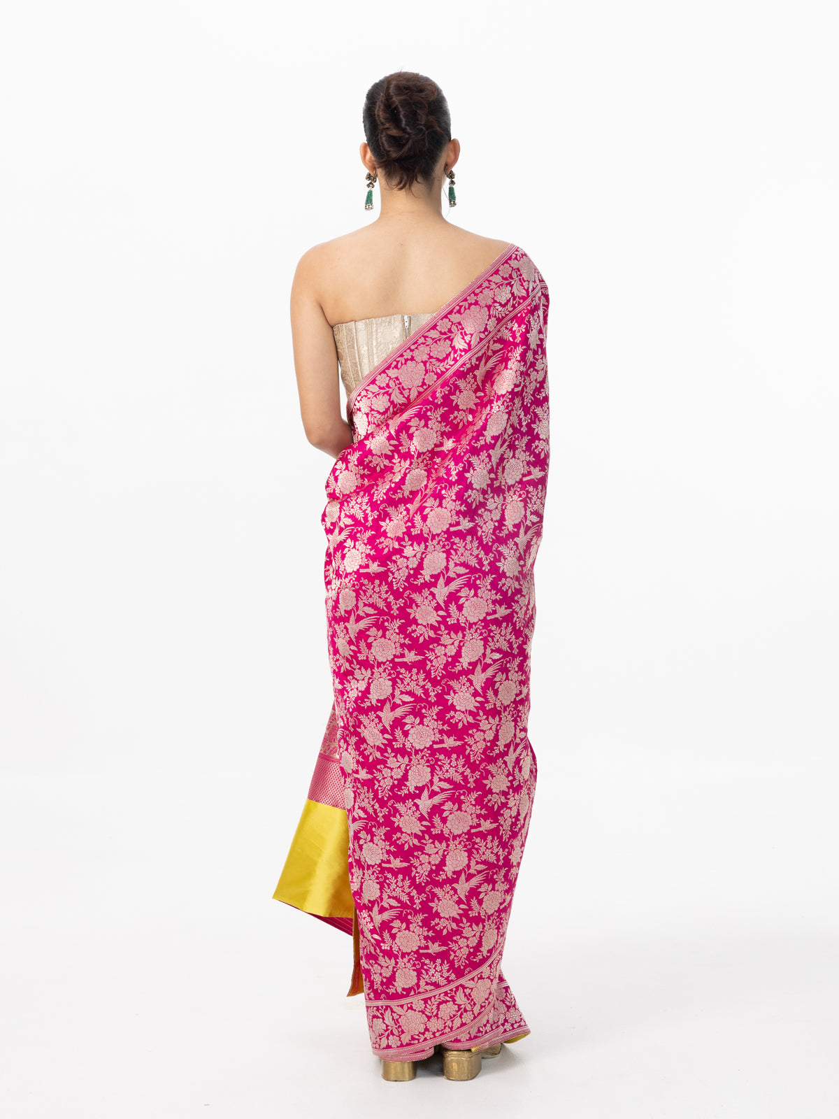 Handwoven Deep Pink Banarasi Emboss Saree