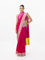 Handwoven Deep Pink Satin Tanchoi Banarasi Saree