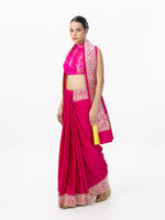 Handwoven Deep Pink Satin Tanchoi Banarasi Saree
