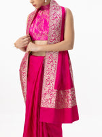 Handwoven Deep Pink Satin Tanchoi Banarasi Saree
