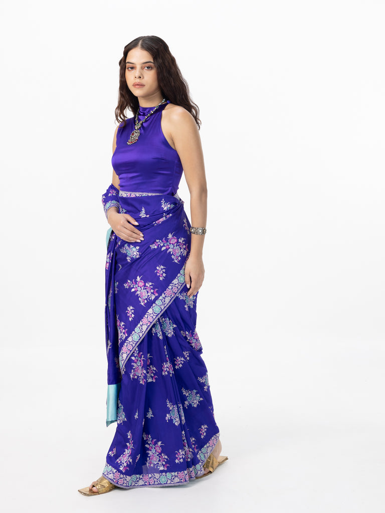 Handwoven Indigo Blue Silk Kadhwa Banarasi Saree