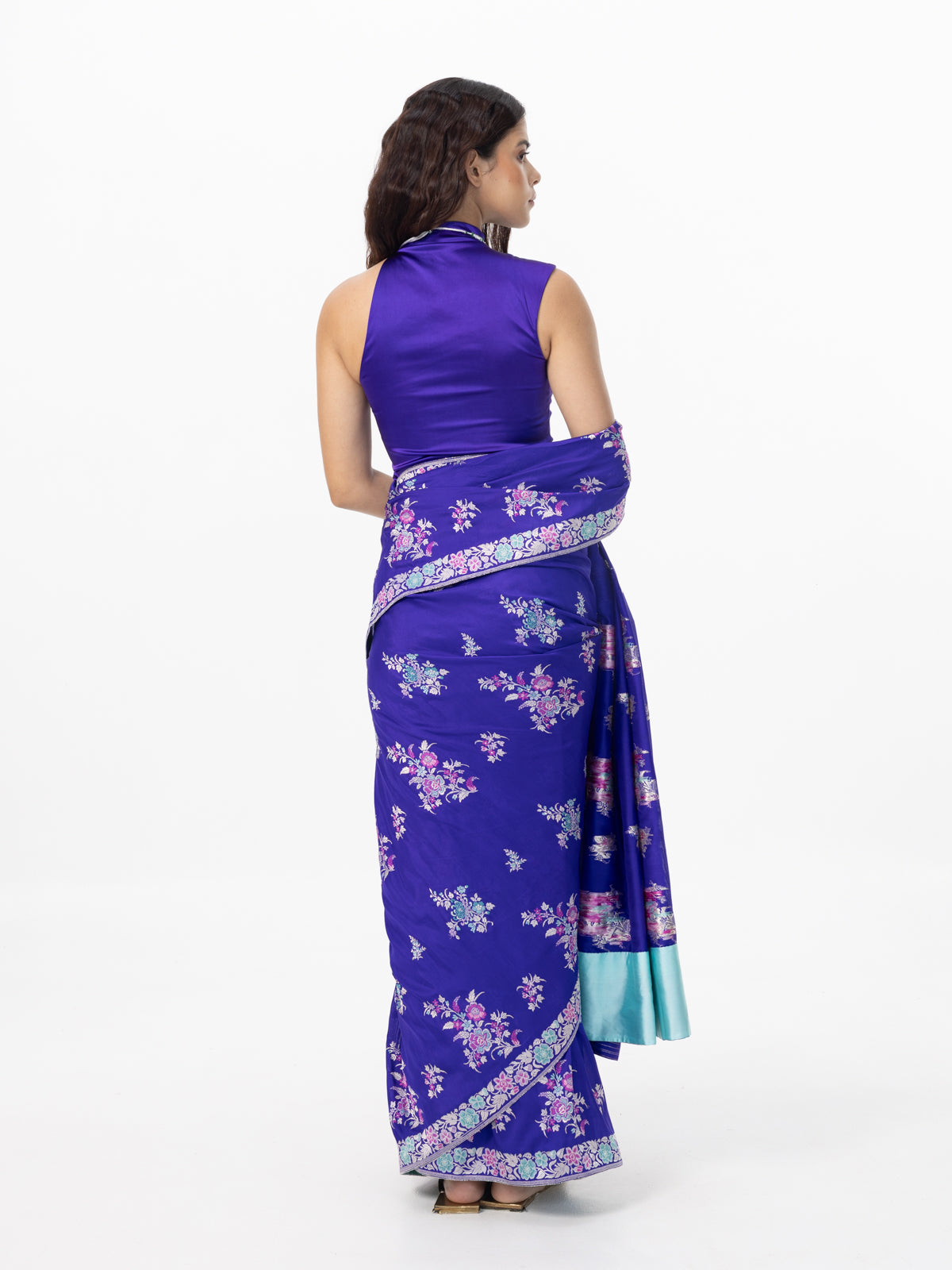 Handwoven Indigo Blue Silk Kadhwa Banarasi Saree