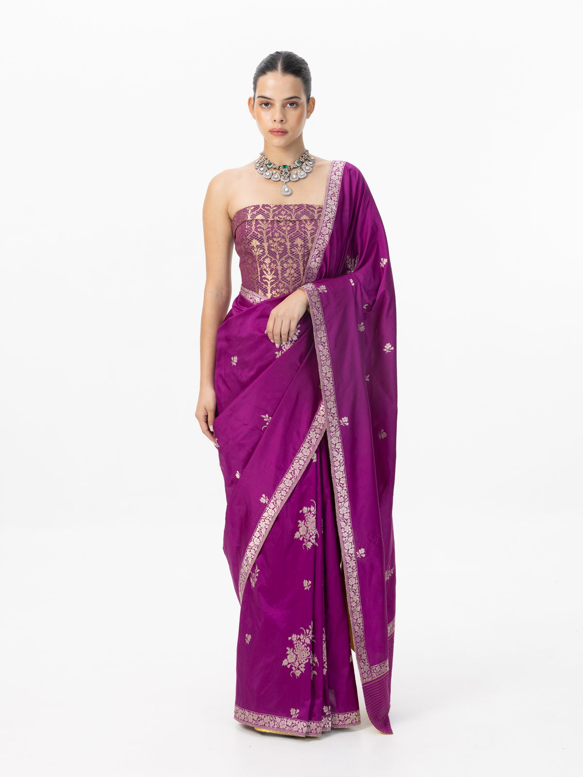 Handwoven Magenta Silk Cutwork Banarasi Saree