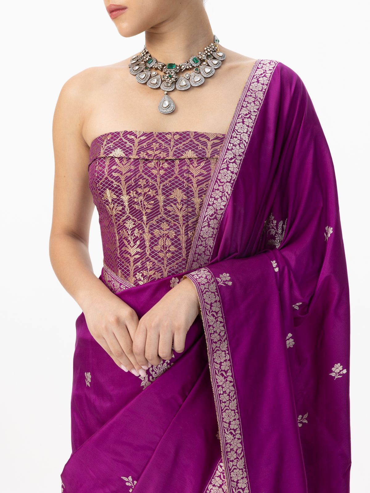 Handwoven Magenta Silk Cutwork Banarasi Saree