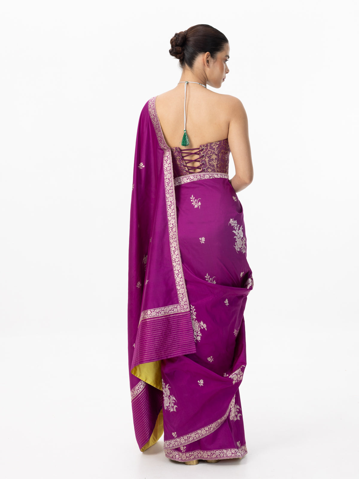 Handwoven Magenta Silk Cutwork Banarasi Saree