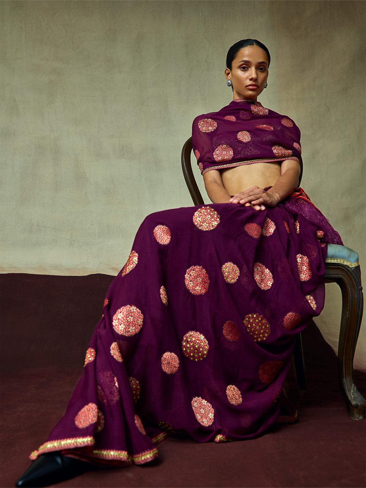 Handwoven Wine Chiffon Banarasi Saree