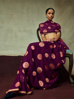 Handwoven Wine Chiffon Banarasi Saree