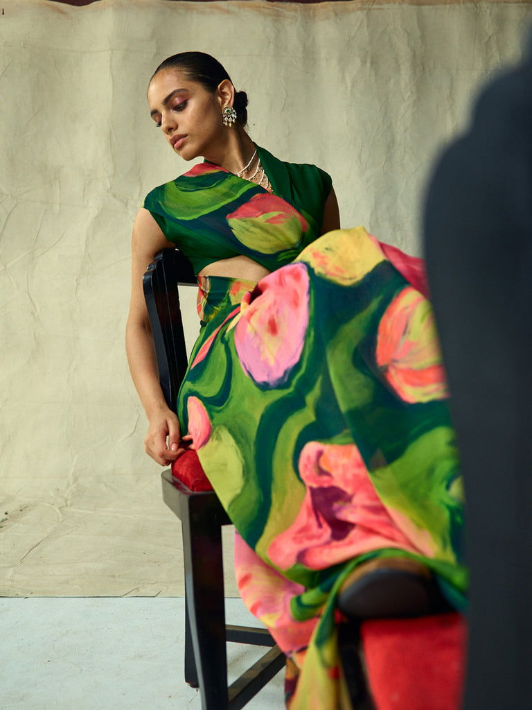 Multicolour Chiffon Digital Print Saree