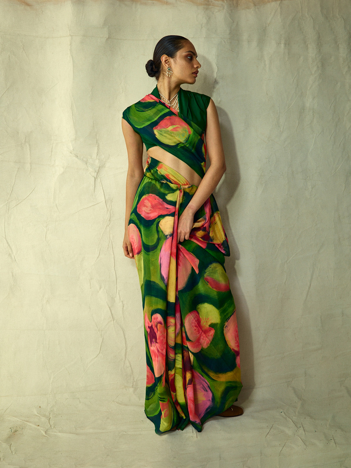 Multicolour Chiffon Digital Print Saree