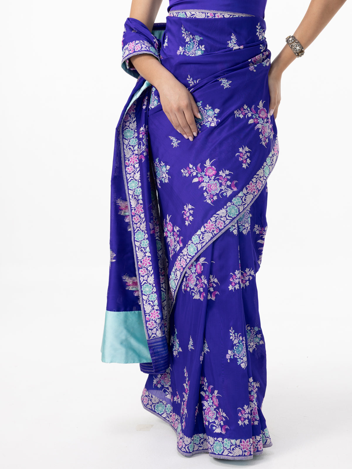 Handwoven Indigo Blue Silk Kadhwa Banarasi Saree