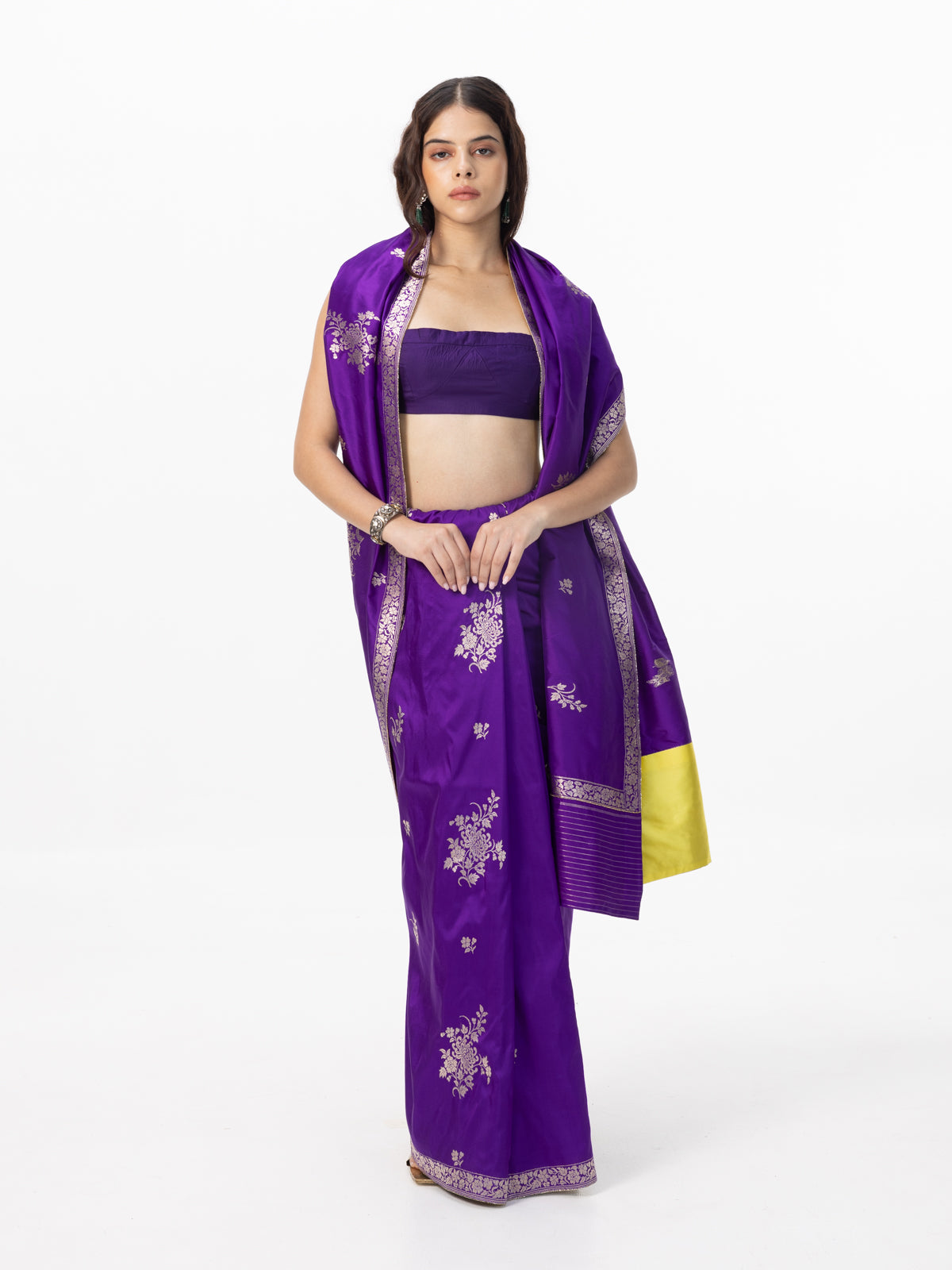 Handwoven Amethyst Silk Cutwork Banarasi Saree