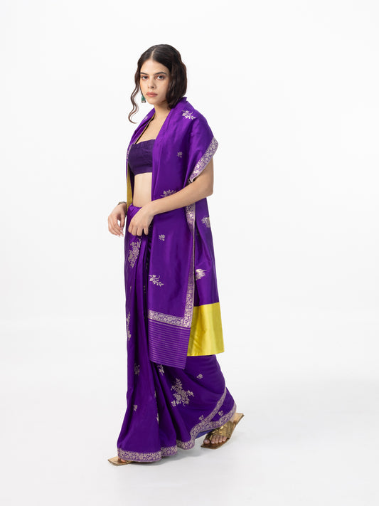 Handwoven Amethyst Silk Cutwork Banarasi Saree