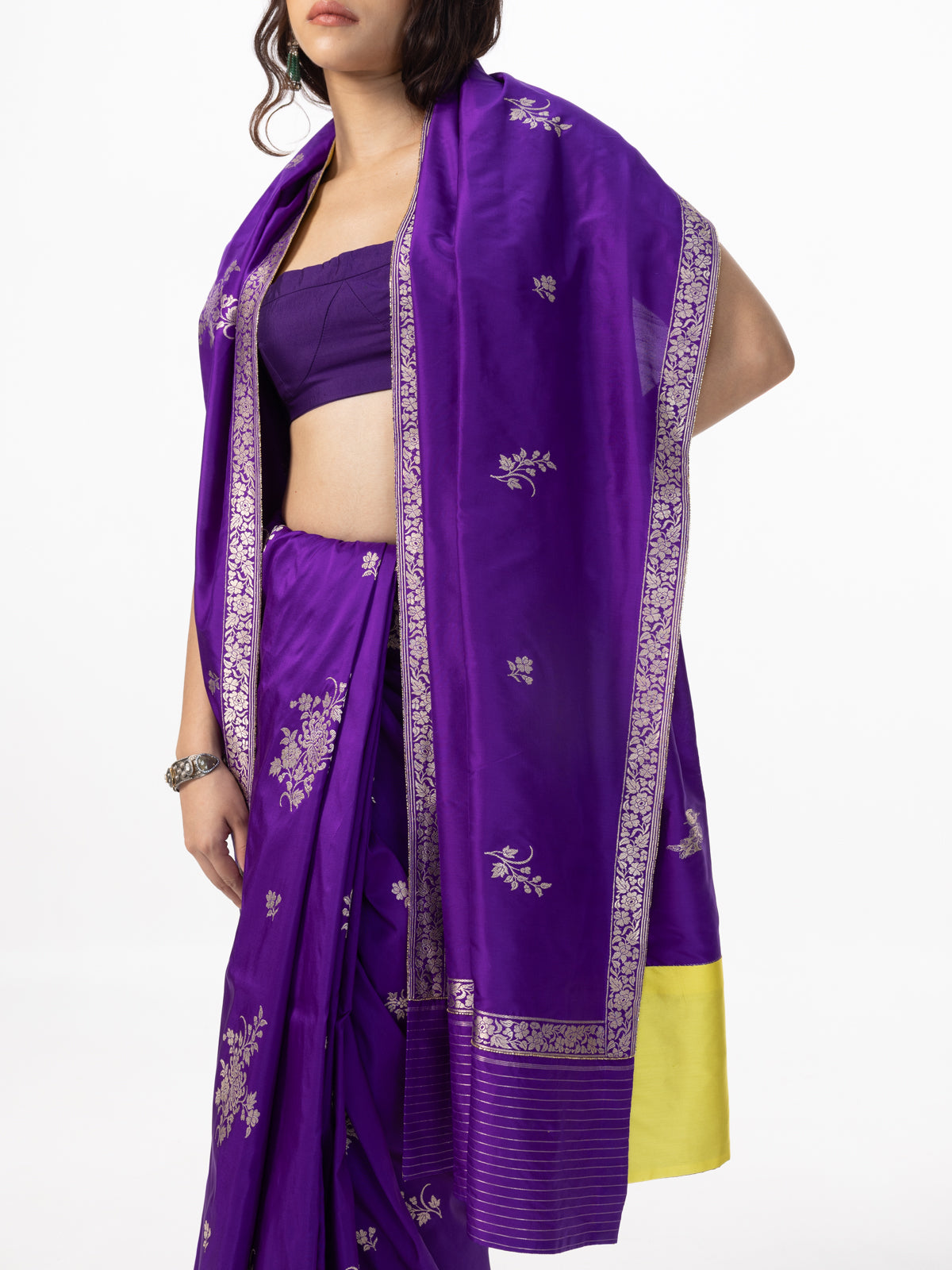 Handwoven Amethyst Silk Cutwork Banarasi Saree