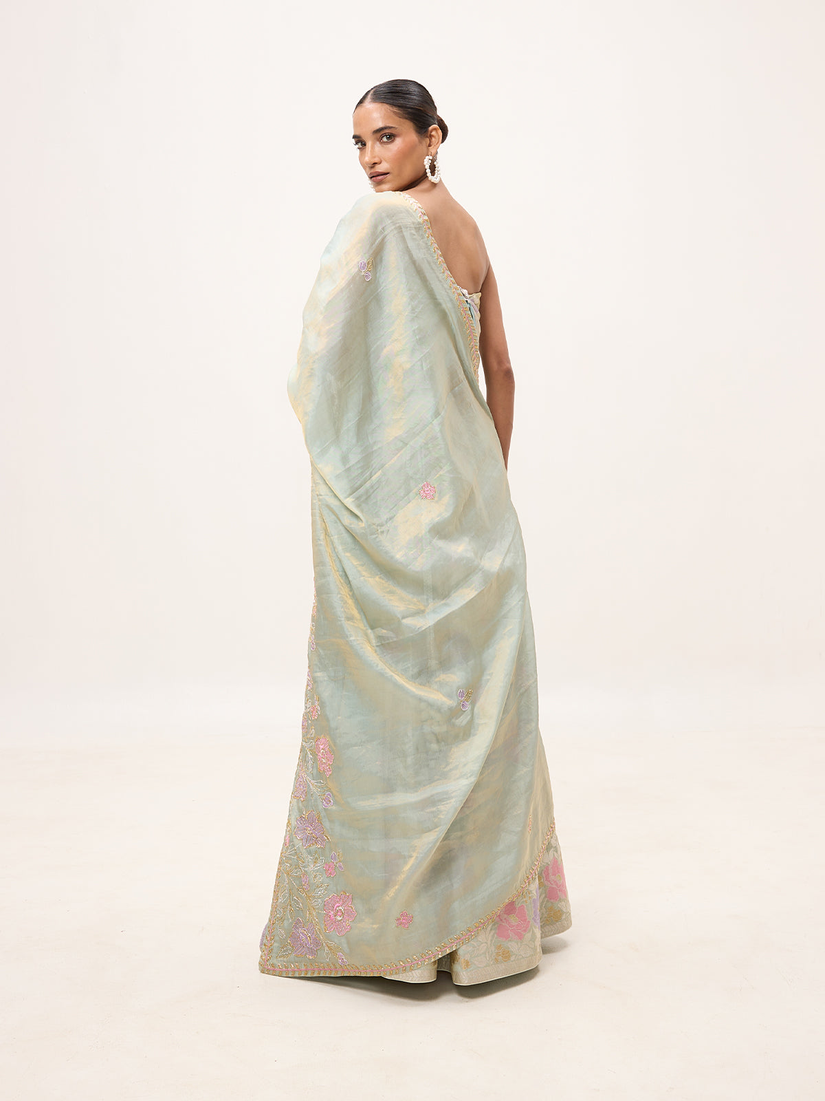 Handwoven Turquoise Tissue Lehenga Set
