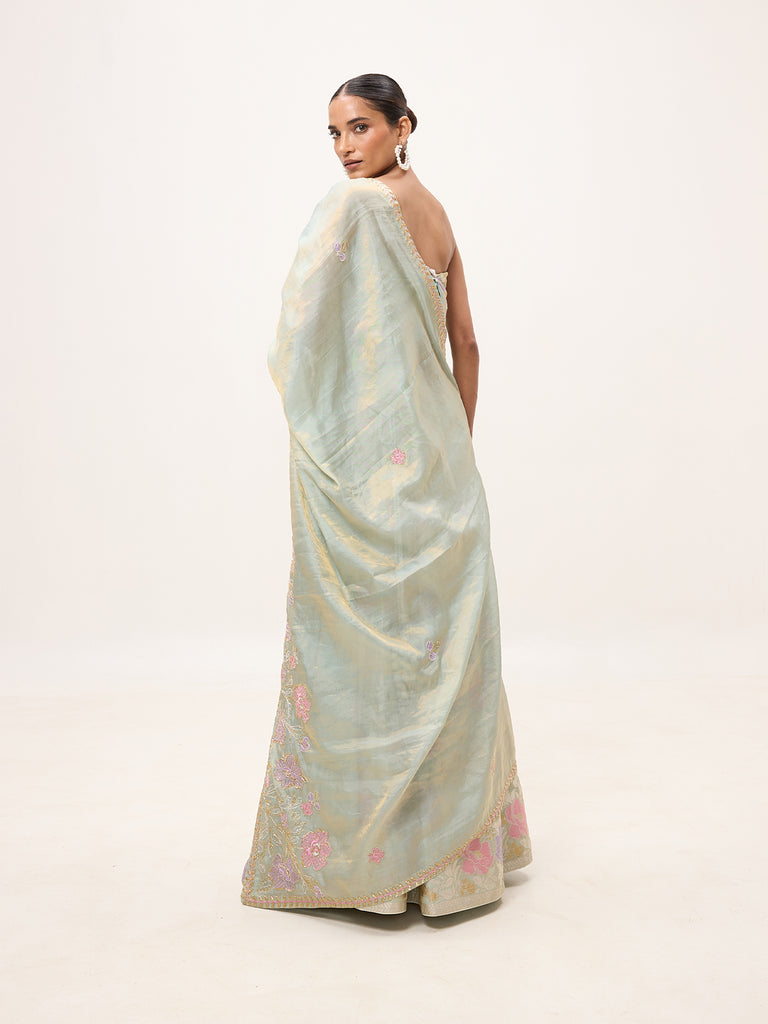 Handwoven Turquoise Tissue Lehenga Set